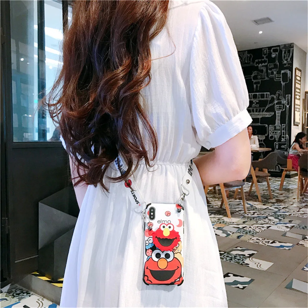 For iphone 11 Pro Max cute bracket Sesame Street ELMO rope Mobile Phone Case for iphone 6 6s 7 7plus 8 8plus X XR XS MAX cover