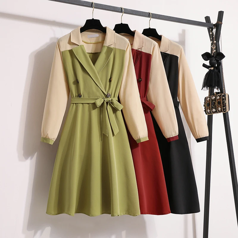 

Женское платье EHQAXIN, модное осеннее платье, воротник костюма, популярный цвет, вышивка, бант, шнуровка, свободные платья на пуговицах, женское платье