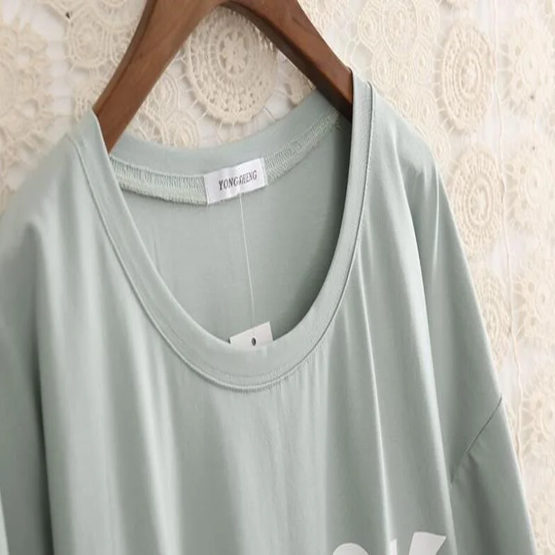 

2020 Modal Plus Size Nightdress Dress Plump Woman Nightgown Letter Print Short Sleeve Pyjamas Long Sleepwear Intimate Lingerie