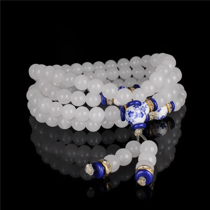 Белое Нефритовое ожерелье многослойный браслет из кварцита и нефрита овчины