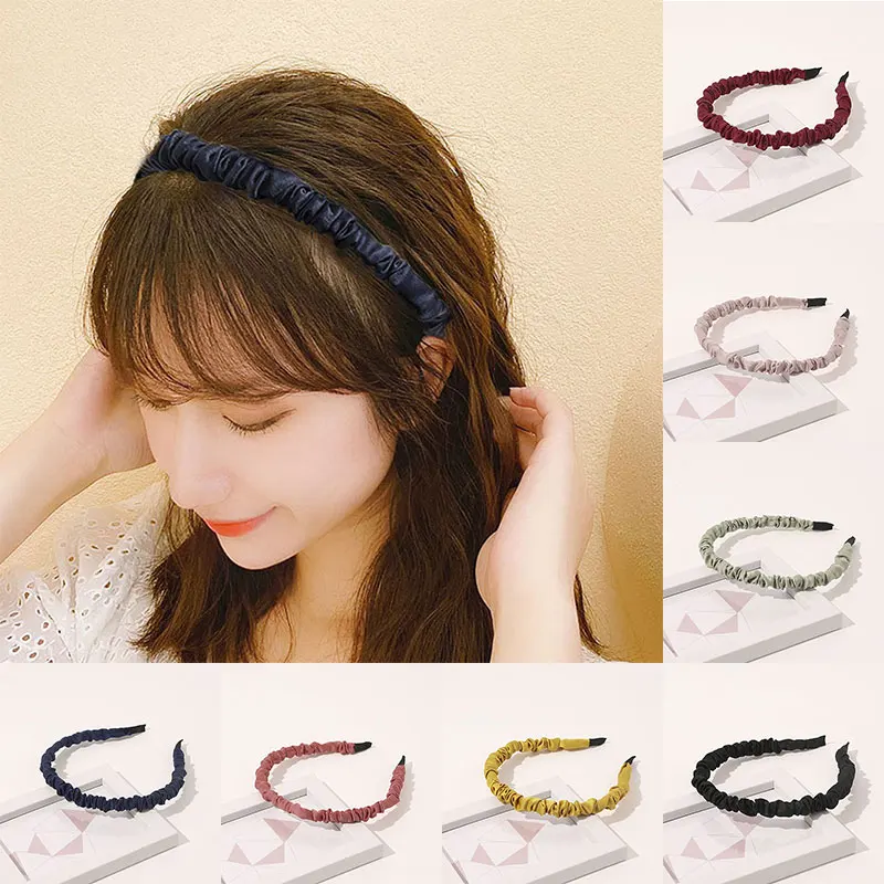 

Sweet Non-slip Head Hoop Pleated Bubble Headbands Fashion Hair Accessories Satin Candy Color Ruched Hair Hoop Hair Accessories