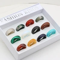 12pcslot natural semi precious stone crystal agates rings set for women men fashion finger rings jewelry unisex ring gift