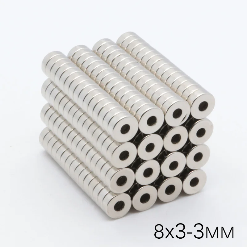 

100Pcs 8x3 mm hole: 3mm small super strong neodymium magnet N35 magnet plate NdFeB magnet 8mm x 3mm N38 neodymium iron boron