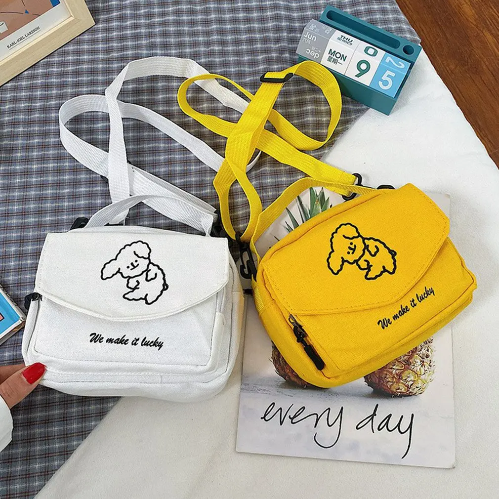 

2021 New Cute Soft Cute Dog Canvas Shoulder Bag Fashion Small Fresh Girl Messenger Multifunctional Mobile Phone Bags All-match