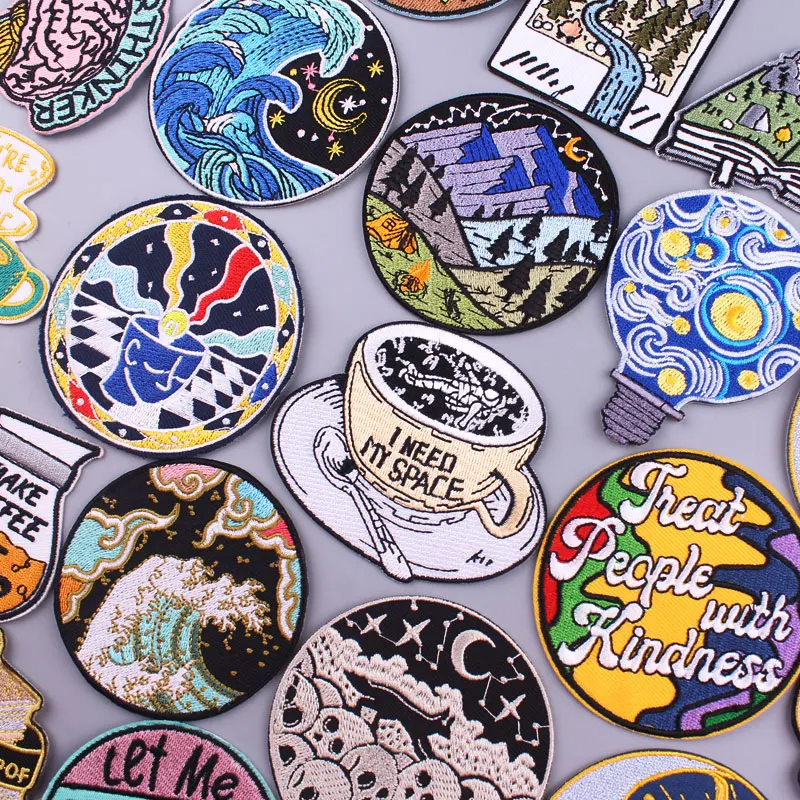 

Van Gogh Patch For Clothing Thermoadhesive Patches Coffee Embroidery Patch Iron On Patches On Clothes Mountain Stripe For Jacket