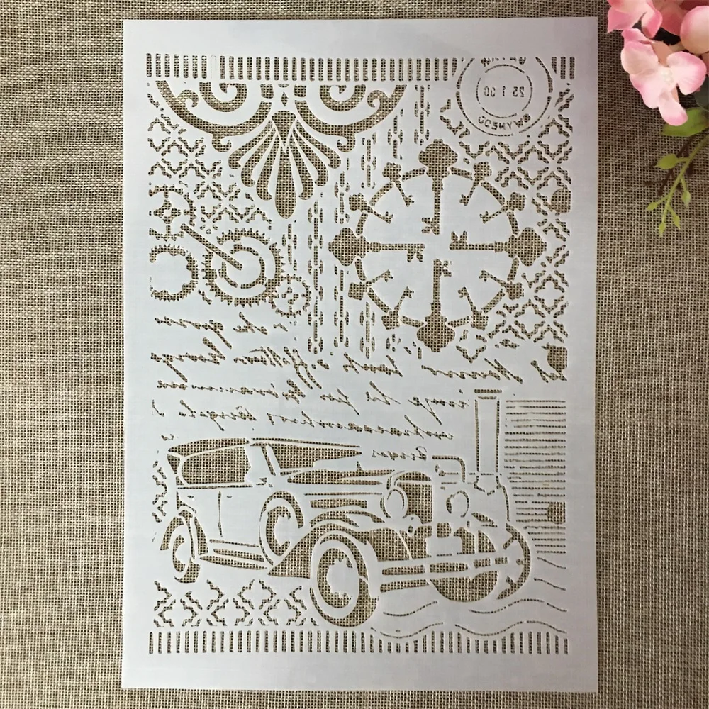 

A4 29 см винтажный механический автомобильный DIY слойный трафарет настенная живопись Искусственный Декоративный шаблон