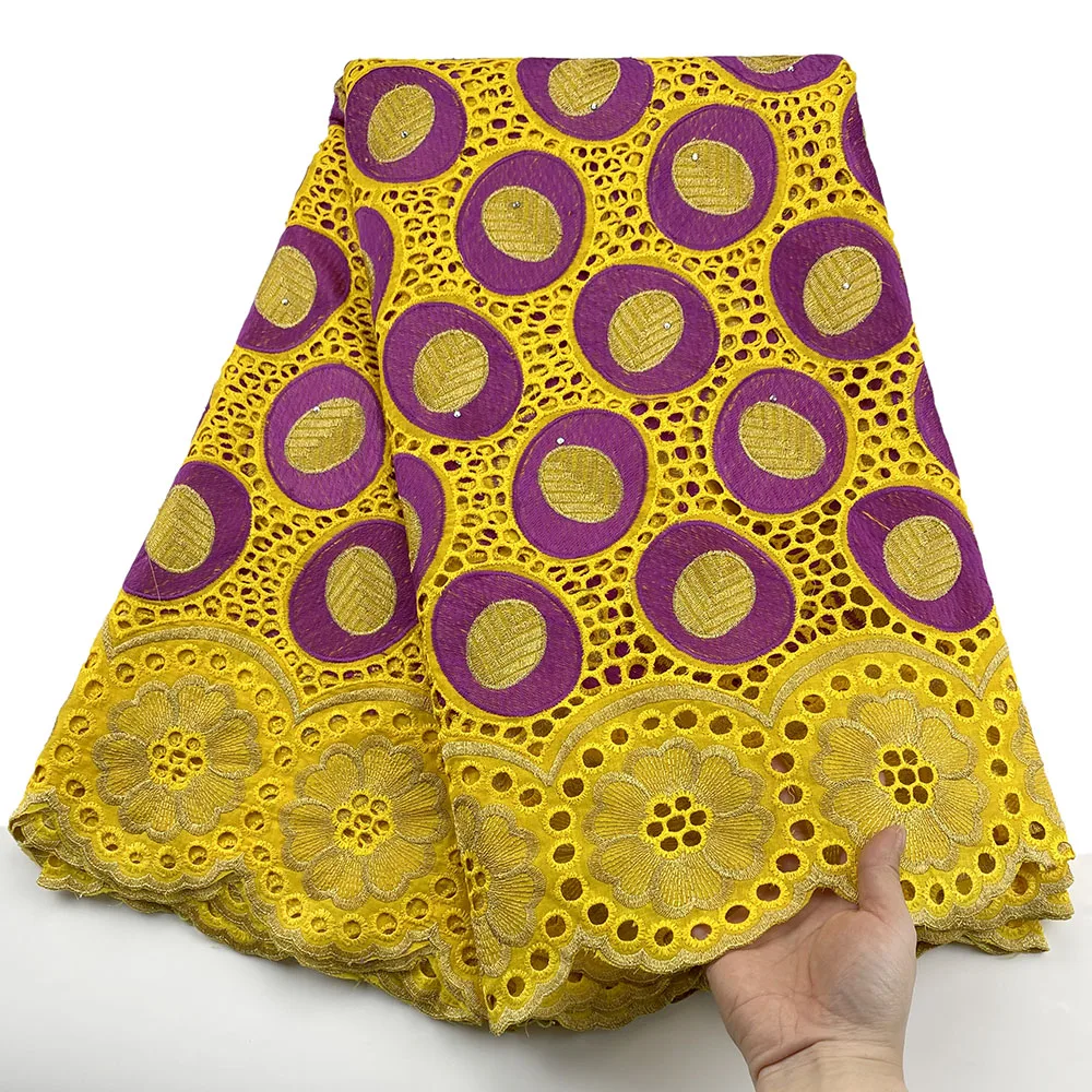 

Newest African cotton Lace Fabric 5 yards High Quality Swiss voile lace fabric Embroidery Fabrics For Party Dress