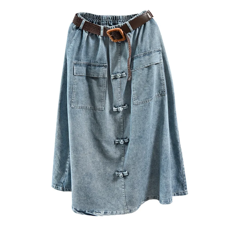 

2019 pocket skirts girl printed button bull-puncher women cowboy skirt restoring ancient ways long skirt a-line skirt send belt