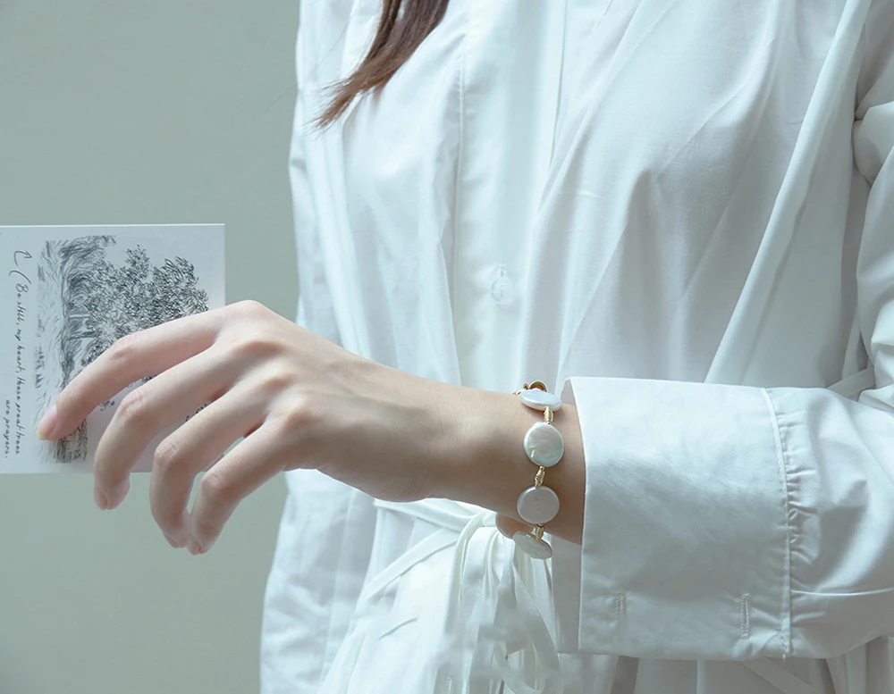 18 &quotКеши жемчуг из белого жемчуга-Монетка ожерелье и 8&quot Браслет Комплект двух