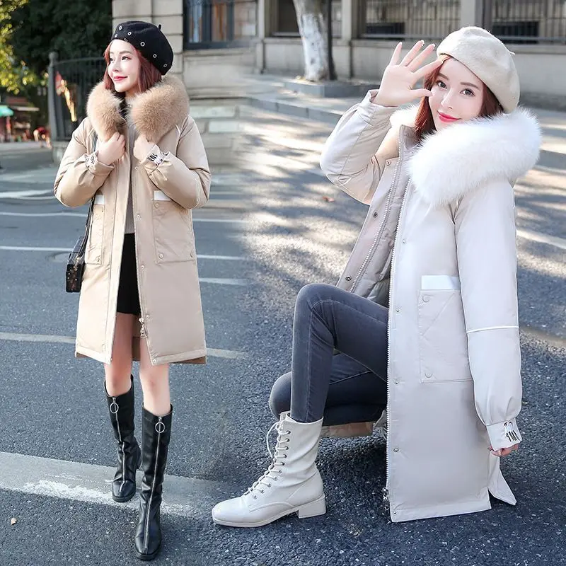 

MediumLengthLady 2020 Winter Embroidered Loose Down CottonJacket With Fur Collar Cotton-padded Jacket