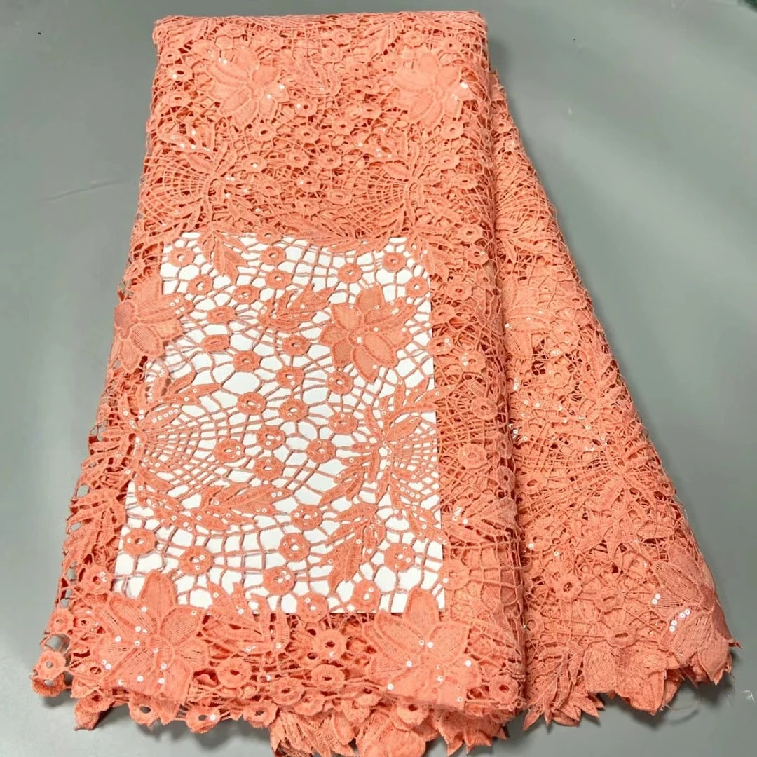 

NEWARRIVAL sequins guipure lace fabric newcoming fashion water soluble lace with sequins 5yards lace for dress KC1031