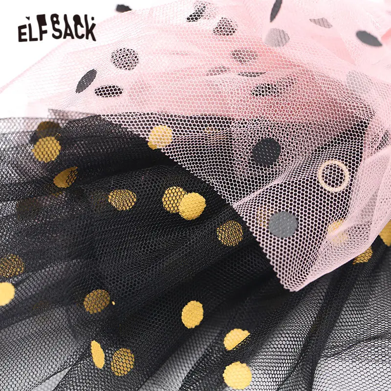 ELFSACK, черный и розовый женский свитер на шнуровке с бантом, осень, женский свитер-платье в стиле пэчворк с рукавами-воланами