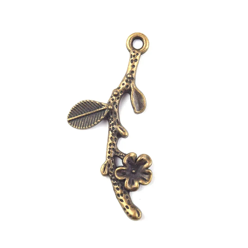 Оптовая продажа бронзовая Слива с подвеской в виде ветки и листьев маленькое