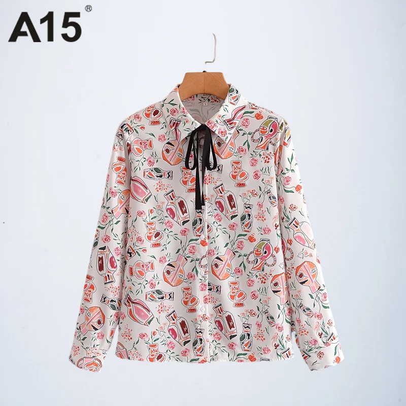 

A15 2021 Long-sleeved Summer Women's Blouse Lapel Tie Casual Women's Shirts Women's Fashion Shirts Gothic Clothes Women