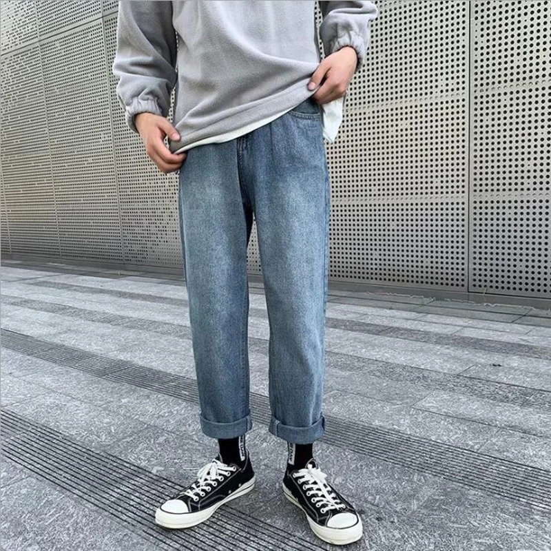 

Мужские весенние популярные джинсовые брюки в гонконгском стиле мужские Студенческие Свободные повседневные трендовые универсальные пря...
