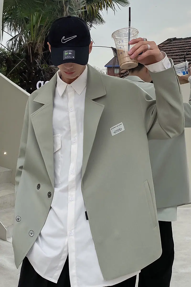 

2021 Spring And Autumn New Youth Popular Men's Korean Version Of Loose Solid Color Suit Fashion Casual Jacket Khaki/black/green