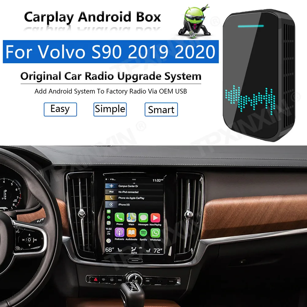 

Radio Upgrade Carplay Android Auto Audio For Volvo S90 2019-2020 Apple Wireless AI Box Car Multimedia Player GPS Navi