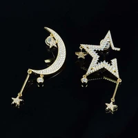 fashion personality asymmetric 925 sterling silver moon star earrings for women free shipping luxury stud earings fine jewelry