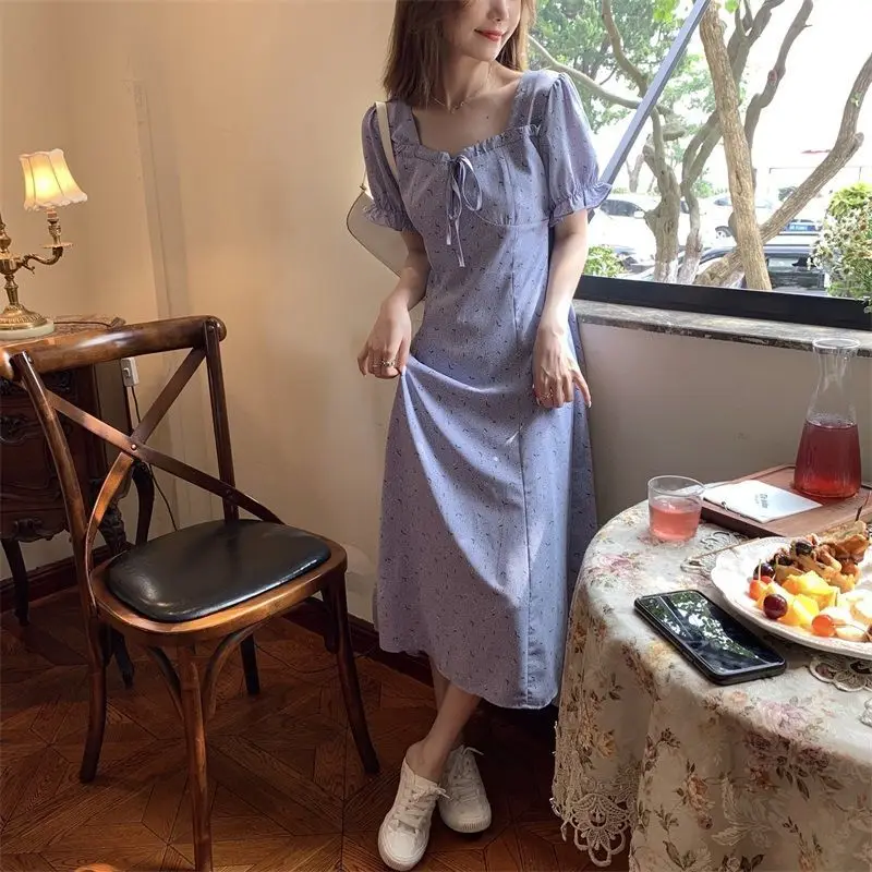 Женское длинное платье феи винтажное шифоновое в стиле ретро с пышными рукавами