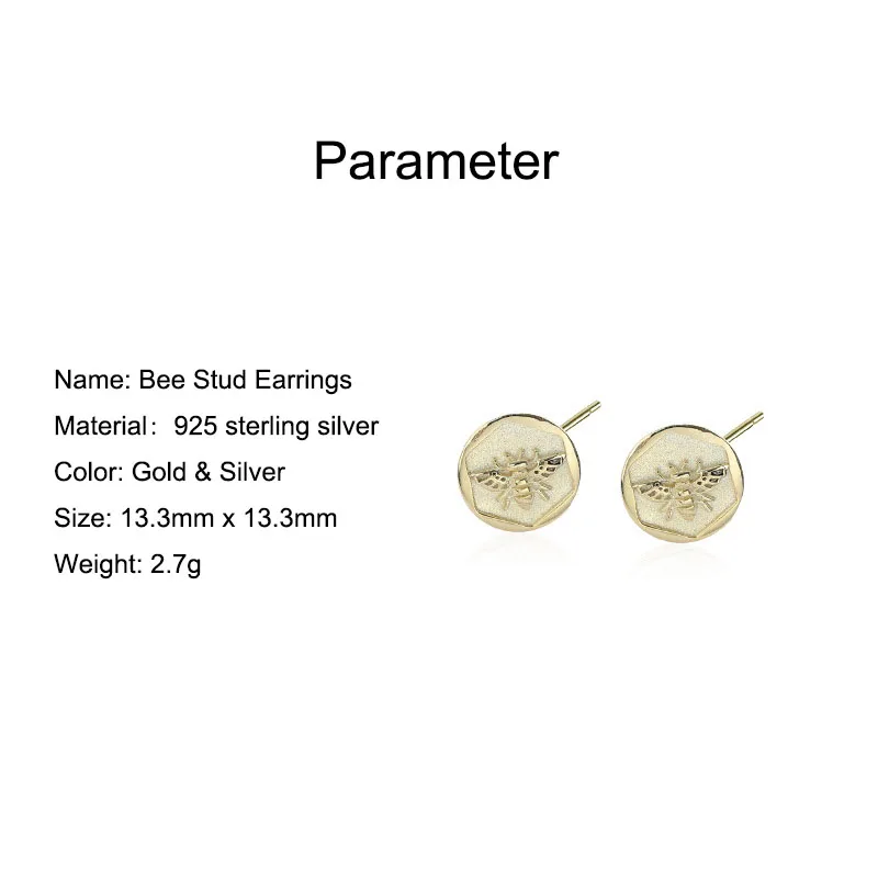 Новые серьги-гвоздики из стерлингового серебра 925 пробы с маленькими пчелами и