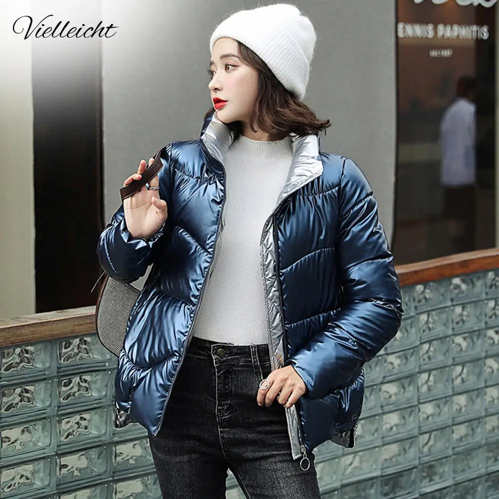 Vielleicht New Women Short Coat Parkas Female Glossy Winter Jacket Women Warm Thick Shinny Coats 3XL Down Jacket Parka