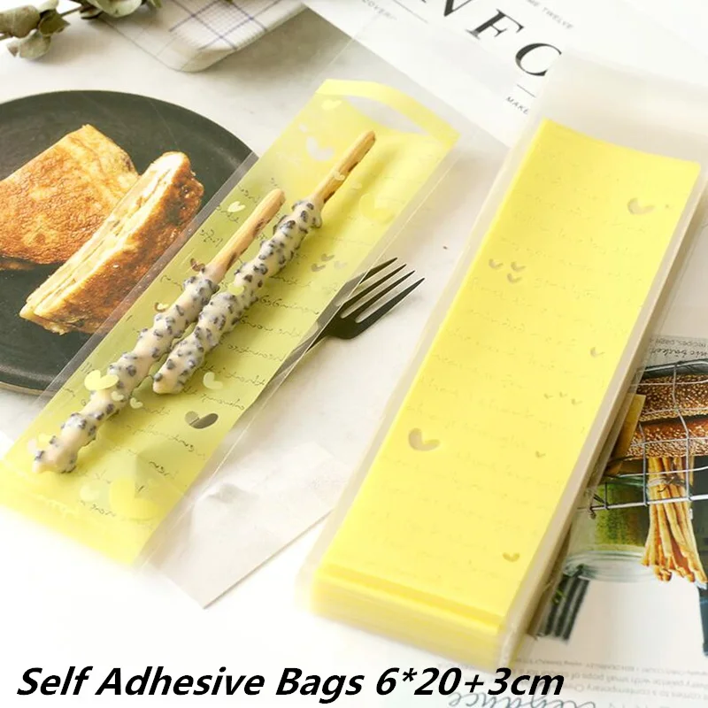 Yellow And Love 6x23 LBSISI Life, 100 шт, печенье в виде пальцев, пакеты для печенья, белое кружево, длинный пластиковый подарок, сделай сам, крафт-карта, упаковка для капкейков, самоклеющаяся сумка - Цвет: Yellow And Love 6x23