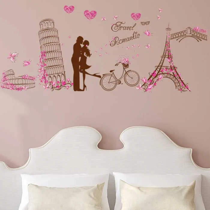 Paris Tower Love Mural Decal Bedroom Bedside Living Room Wall Decoration Sticker Home Painting PVC | Дом и сад