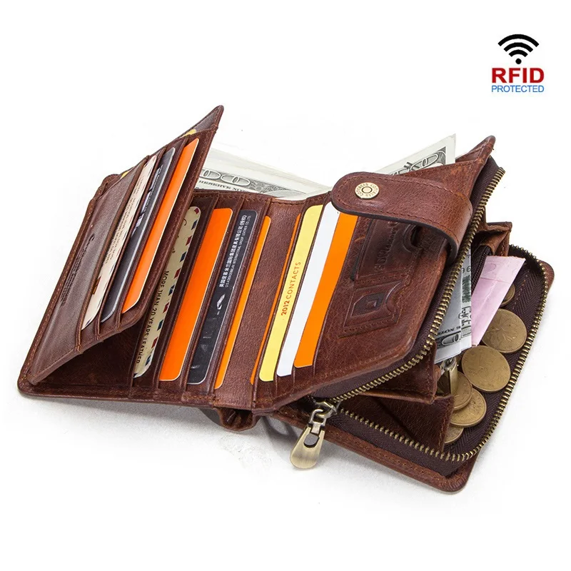 

Кошелек мужской из натуральной кожи, на молнии, с RFID-защитой