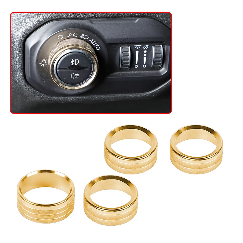 

4pcs/Set Gold Air Condition & Headlight Switch Knob Ring Cover Trim Aluminum Alloy Fit for Jeep Wrangler JL JT 2020 2019 2018