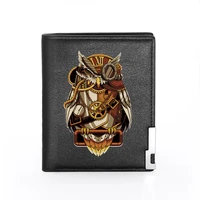 high quality classic vintage steampunk owl printing pu leather wallet men bifold credit card holder short purse male