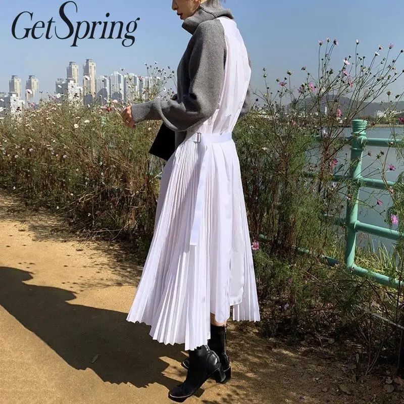 GetSpring женское платье с высоким воротником вязаное имитацией двух длинных платьев