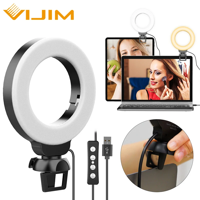 

VIJIM CL06 Video Conference Light 4'' 10cm Selfie Ring Light For IPad Laptop PC Webcam Light With Clip For Youtube Live