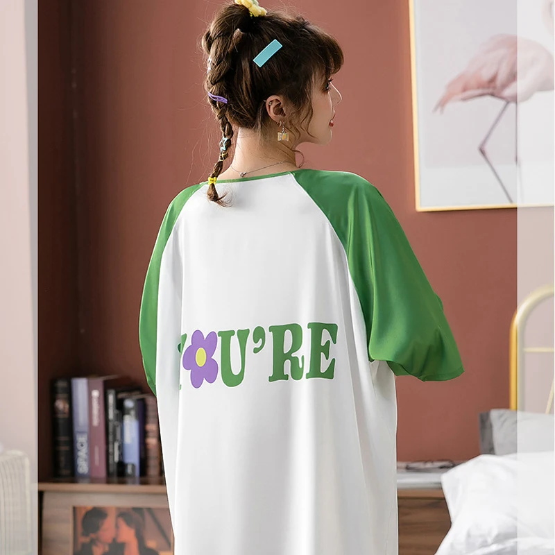 Roseheart Summer New Green Pink Luxury Fashion Sleepwear Faux Silk Loose Nightwear Sexy Mini Bathrobe Homewear Dress