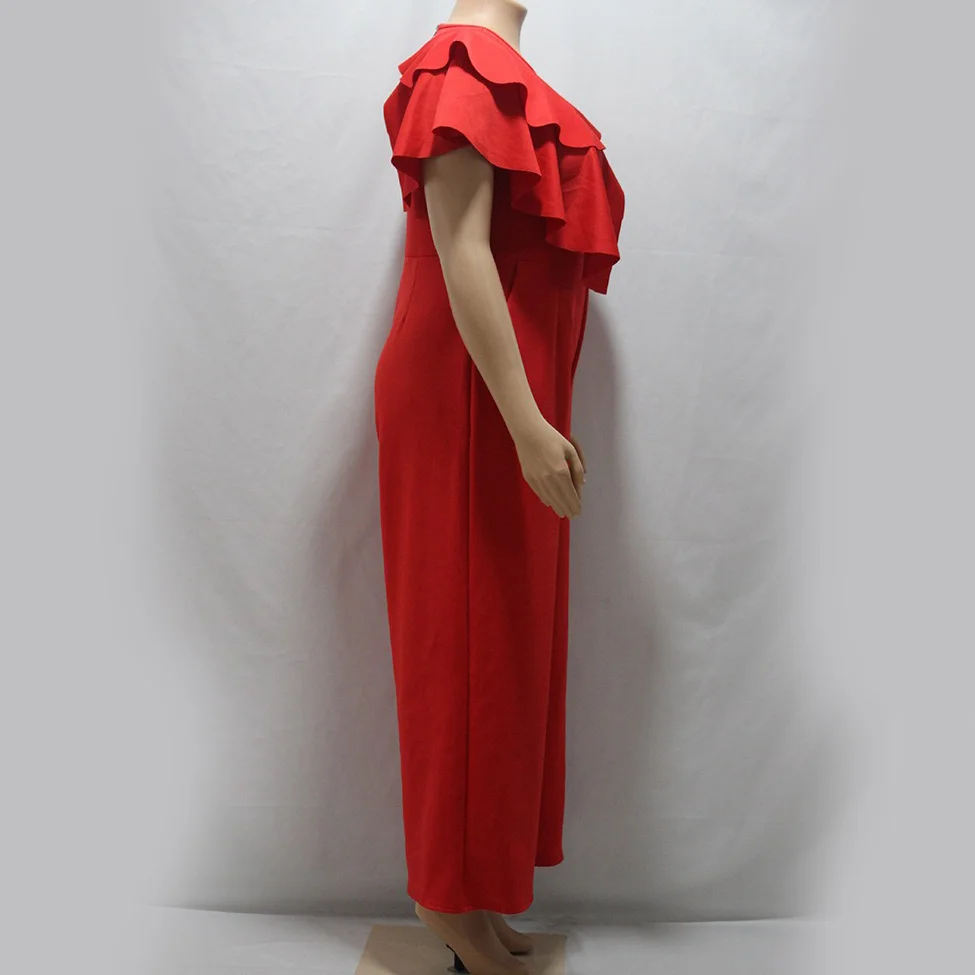 Loose Jumpsuits for Women 2020 Party Summer Sleeveless Round Neck Wide Leg Red Black Elegant Ruffles Long Office Lady Jumpsuits