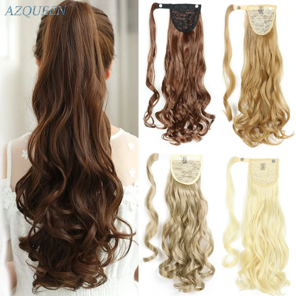 Synthetic Long Wave Ponytail Wrap Around Ponytail Clip in Hair Extensions  Natural Hairpiece Headwear Brown Gray  Hair