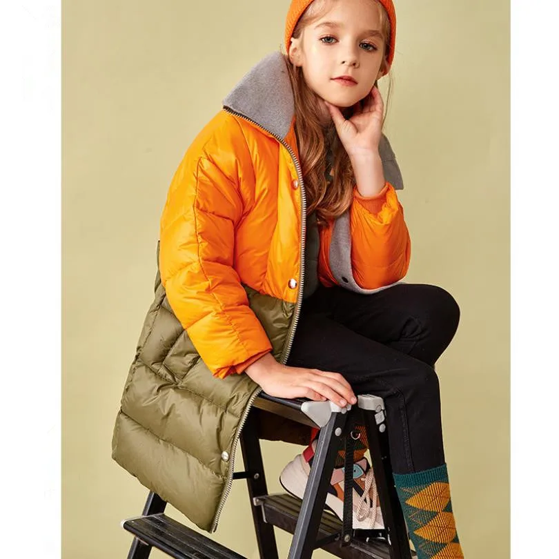 Глянцевый Зимний пуховик для девочек теплое пуховое пальто большого размера