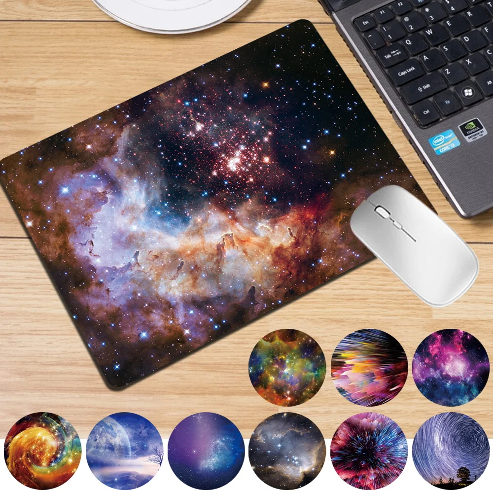 Portable Small Mouse Pad PU Leather Gaming Mouse Pad Space Series Laptop Computer Table Mat Writing Mat Waterproof Mouse Pad