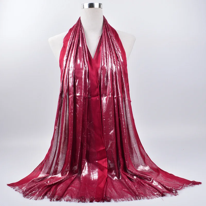 2020 женский Блестящий хиджаб шарф с бахромой блестящий головной платок хлопковый