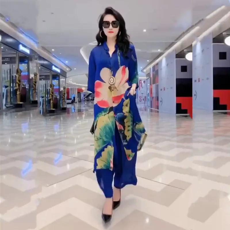 

New Two Piece Set Women New Fashion Ladies Printed Long Top Lady Wide-leg Pants Casual Suit 2021 Spring Summer Ensemble Femme