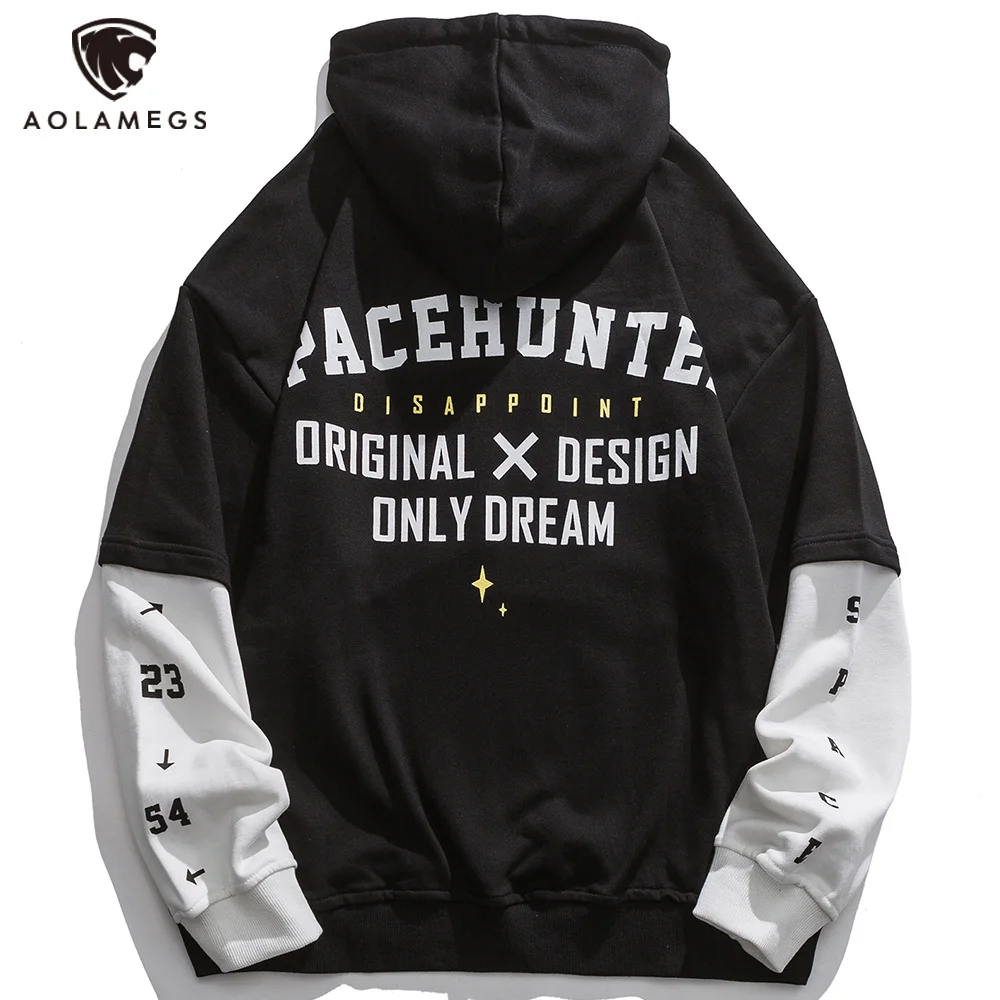 

Aolamegs 2021 Men Hip Hop Sweatshirt Hoodie Letter Print Harajuku Pullover Hooded Hoodies for Men Streetwear Autumn Casual Tops