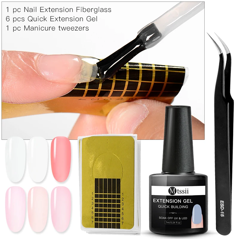 Mtssii Стекловолоконный набор для наращивания ногтей Fibernails акриловые наконечники маникюрный салонный инструмент кривизны зажимы шелковые шарфы набор для дизайна ногтей - Цвет: BZH05194