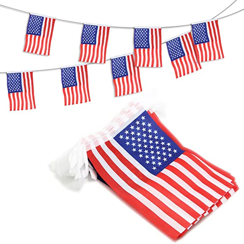 

20pcs American Flag String America USA Bunting Banner Small US Flags Banners 14*21CM Decoration Refueling Flag kw41