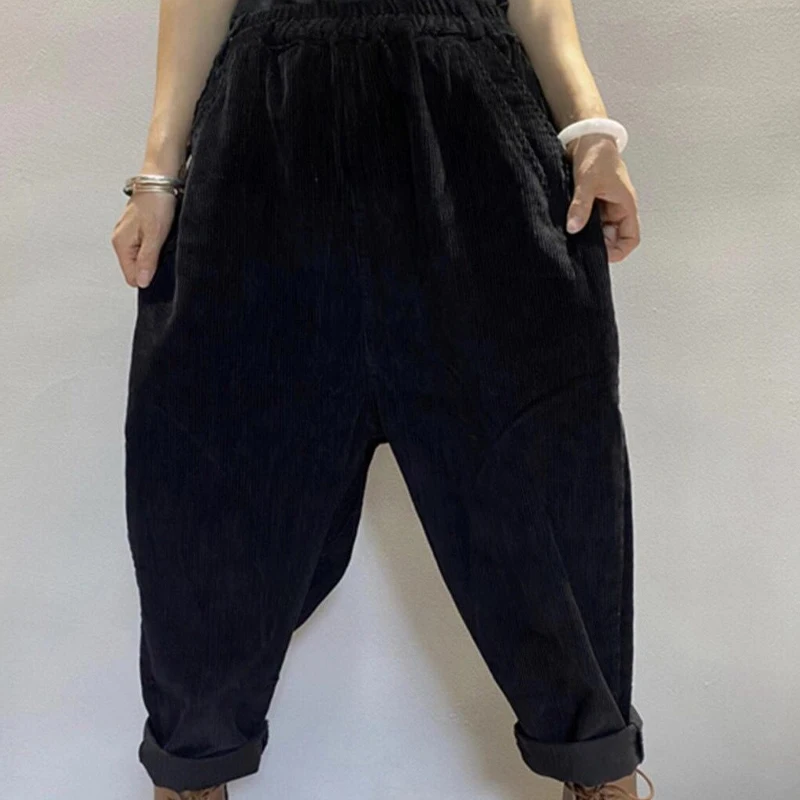 

Max LuLu 2021 Fashion New Designer Spring Womens Corduroy Harem Pants Ladies Elastic Vintgae Pantalons Female Oversized Trousers