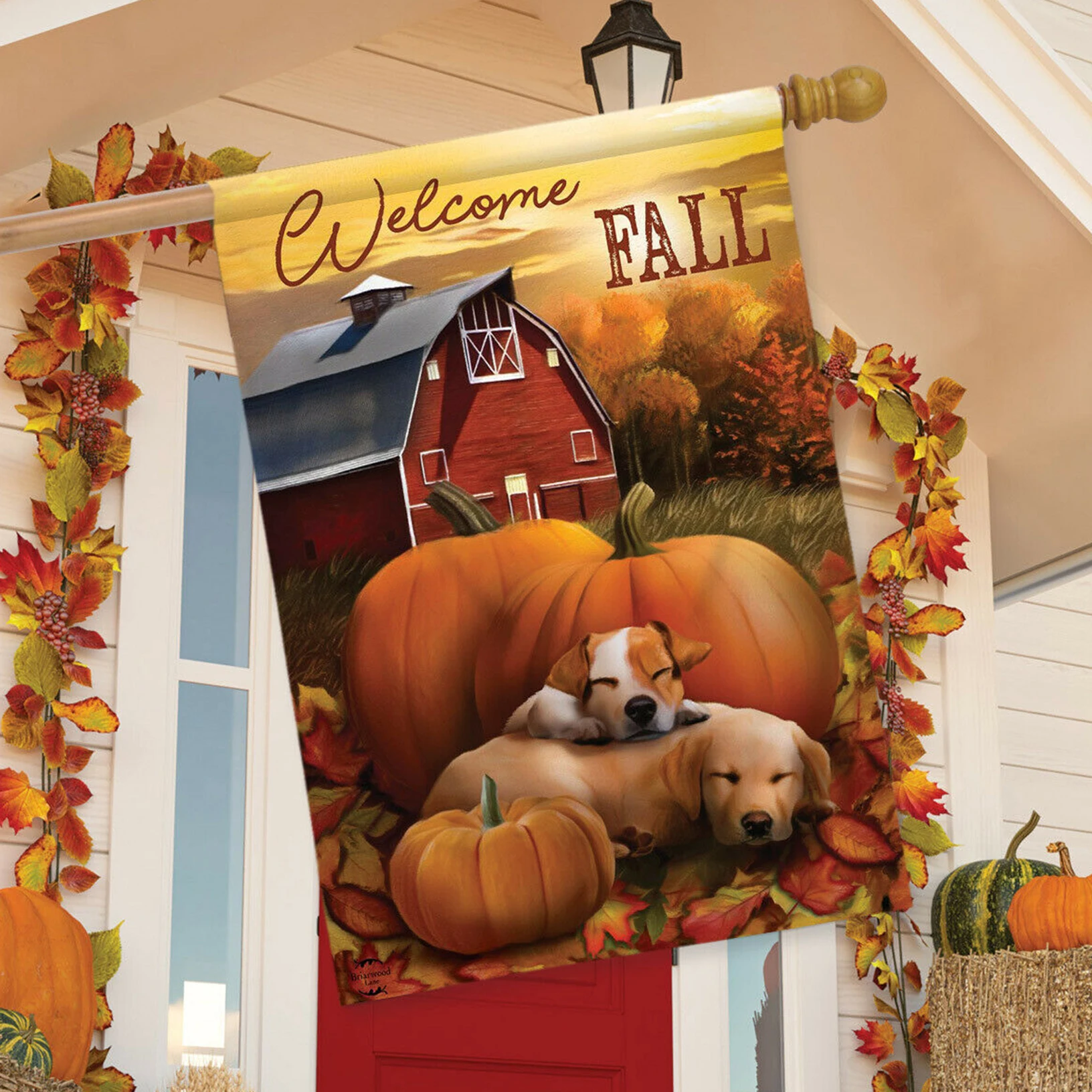 

28" x 40" Sleeping Puppy Great Harvest Banner Flag HAPPY FALL pumpkin Decoration Banner Holiday Decoration