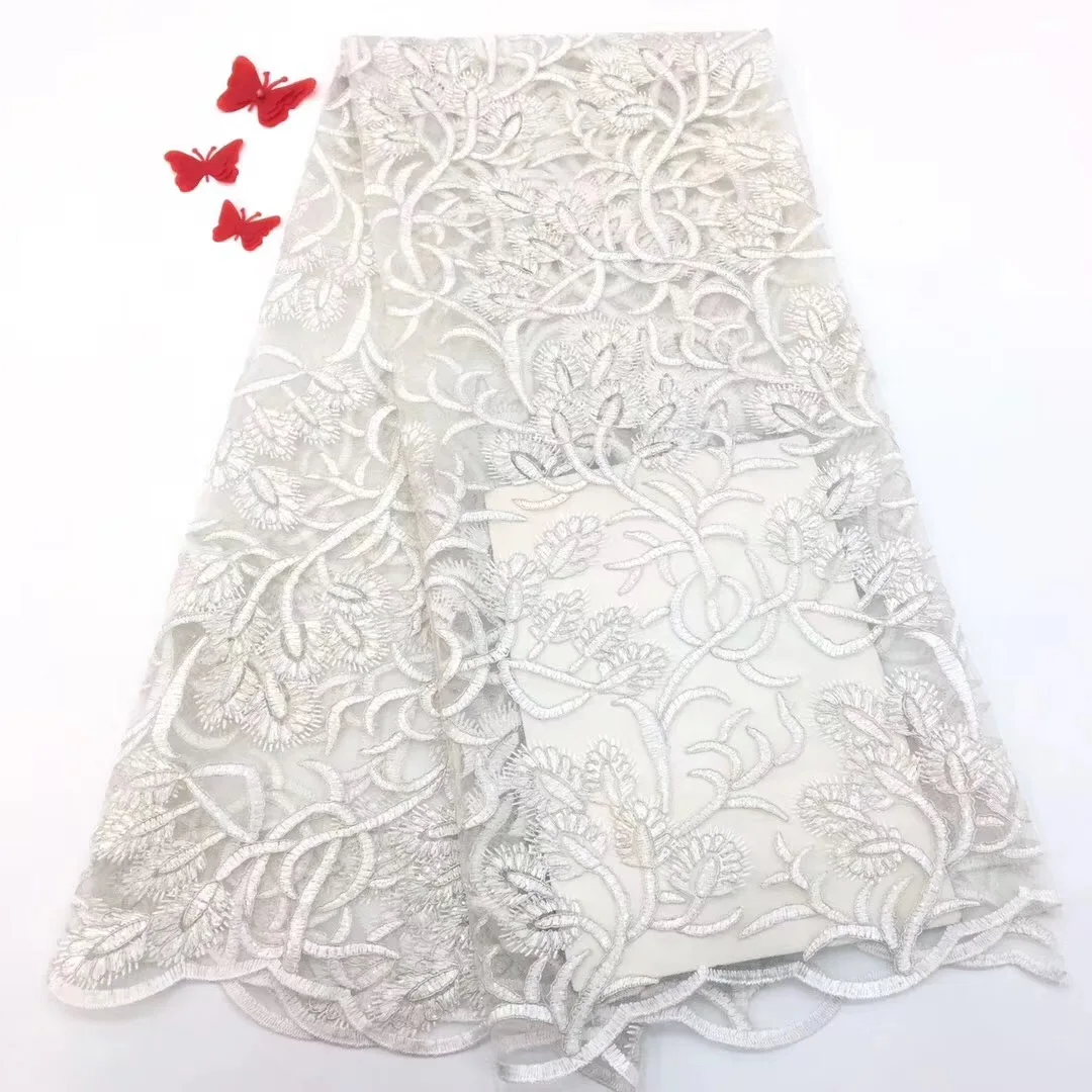 

Gary Latest Design White African Tulle Lace Fabric High Quality African Lace Fabric 5 Yards Lace Material For Bridal Lace D12