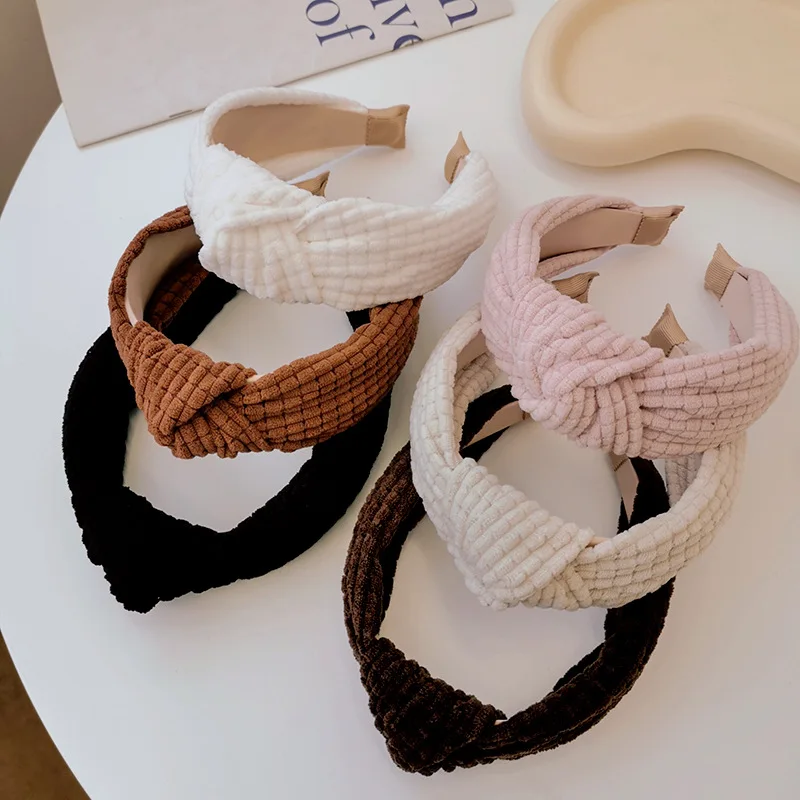 

New Autumn Winter Korean Headband Solid Woolen Cloth Knotted Hairband Wide-brimmed Fashion Lady Headwear Hair Accessories