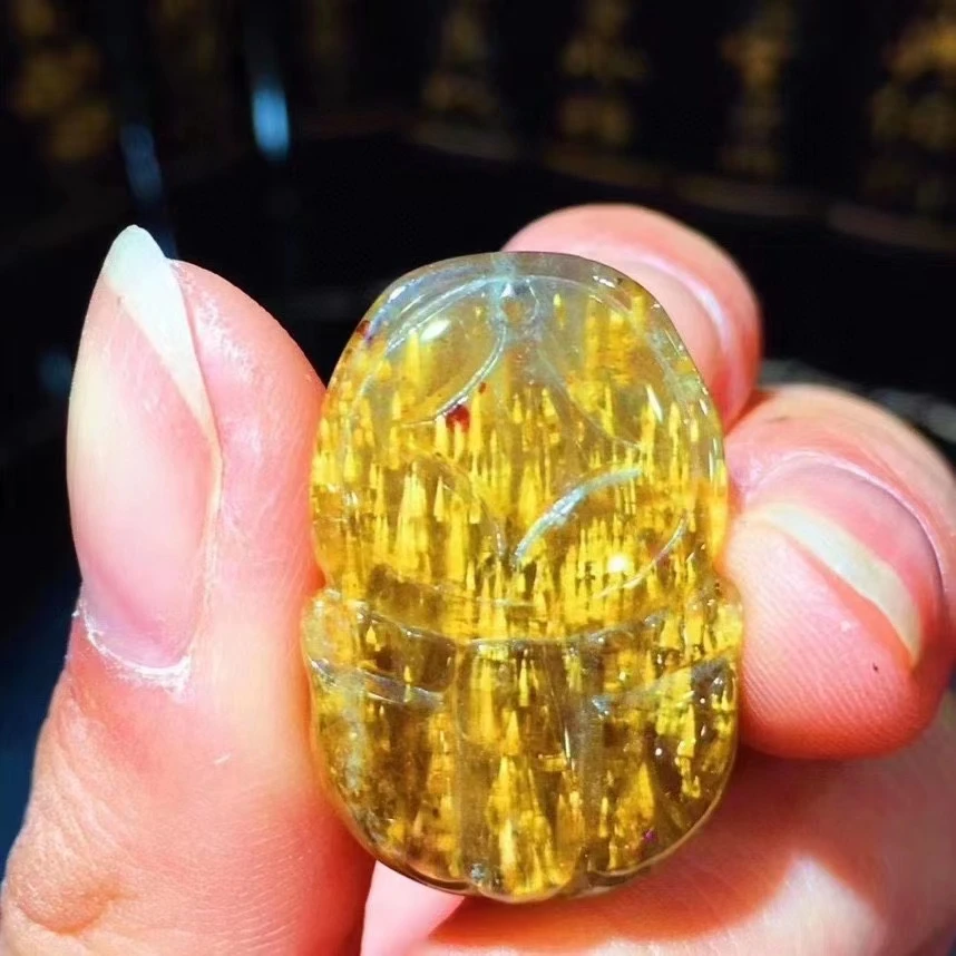 Verkauf Echte Natürliche Lila Cacoxenit Gold Rutilated Quarz Anhänger Halskette 23,8 X16x 12,5mm Pi Xiu Geschnitzte Frauen Männer AAAAA
