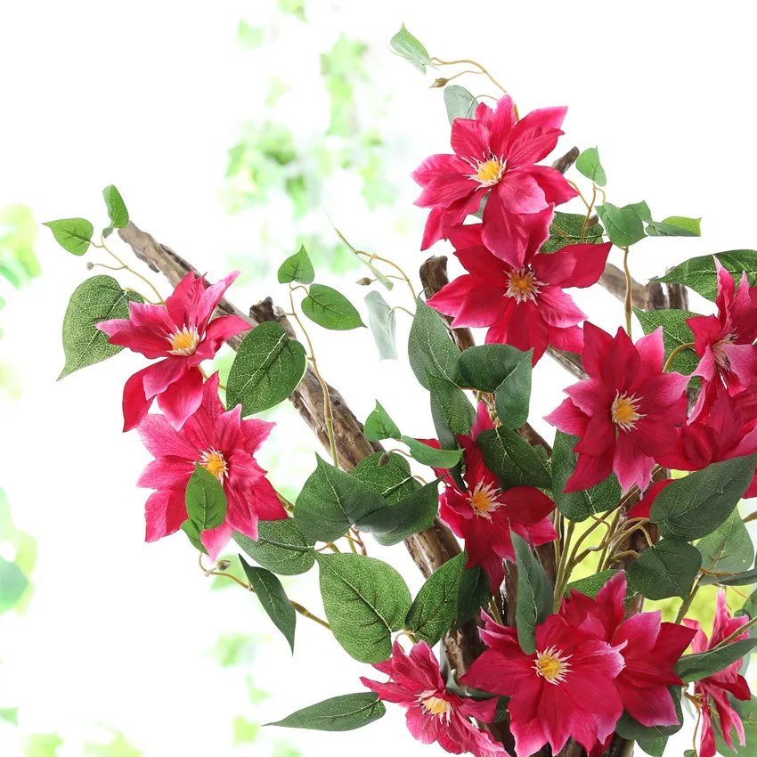 

2Pcs Artificial Flower Clematis Florida Thunb Single Branch Simulation Flowers For Wedding Home Indoor Decoration Fake Flore