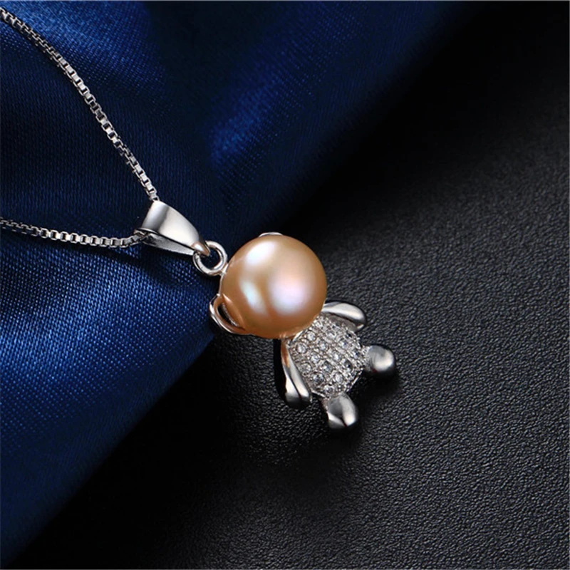 Genuine Freshwater Pearl Pendant Necklace 925 Sterling Silver Cute Bear Dangle Fine Jewelry Gift for Women (No Chain) | Украшения и