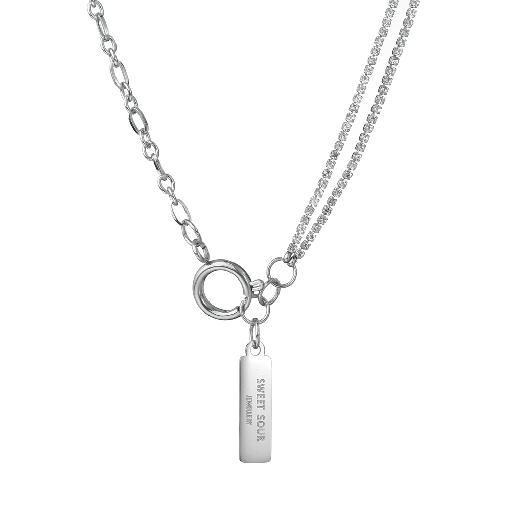 

Akizoom SWEET SOUR Square Claw Chain Necklace Stainless Steel Charm Choker Pendant Adjustable For Women Girl Jewelry Gift